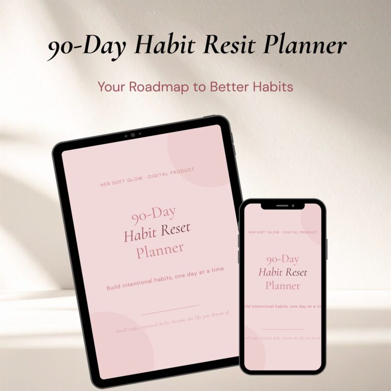 90-Day Habit Reset Planner mockup on tablet and phone