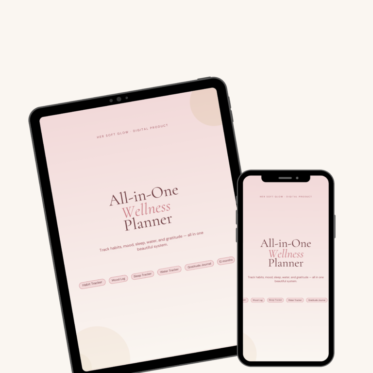 All-in-One Wellness Planner mockup on tablet and phone